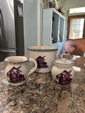 Home & Garden Party Ceramic Birdhouse Crock, Creamer, & Sugar Set